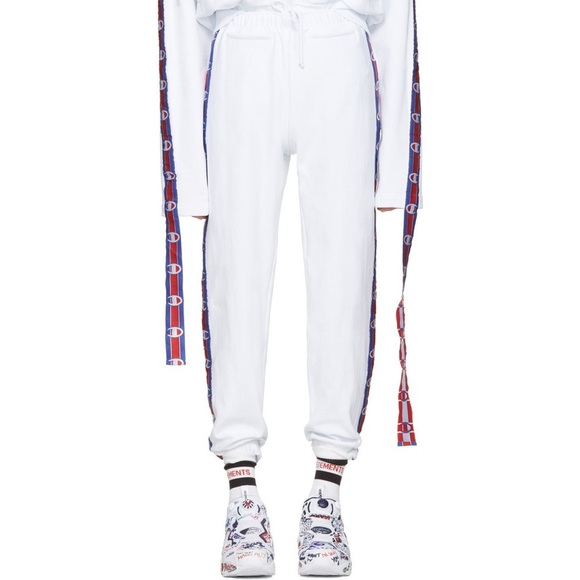 Vetements Pants - Vetements X Champion White Logo Joggers